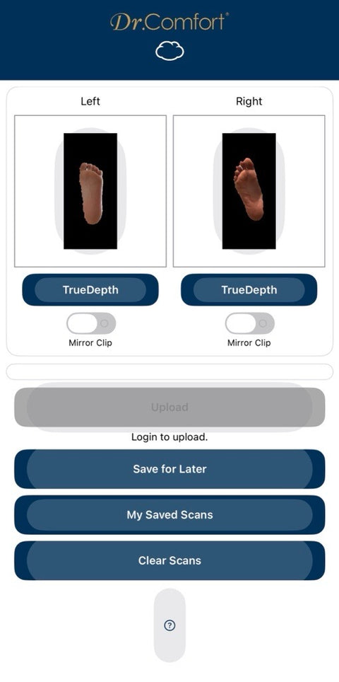 Click the Right and Left feet scanning boxes to scan
—OR— pull in scans completed earlier and attach them