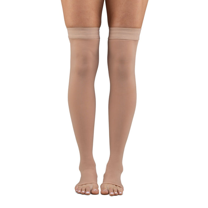 Microfiber Opaque +Plus Thigh High Stockings Open Toe 20-30mmHg