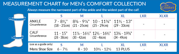 Dr Comfort Men's Comfort Collection Size Chart